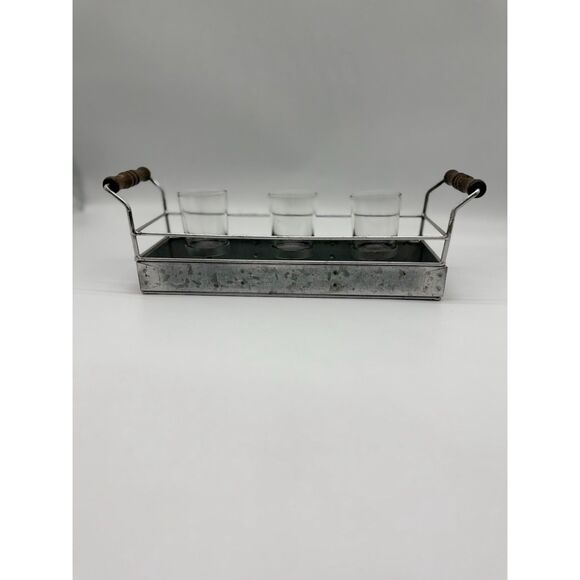 Other - Metal tray with handles 3 votive candle holder decor